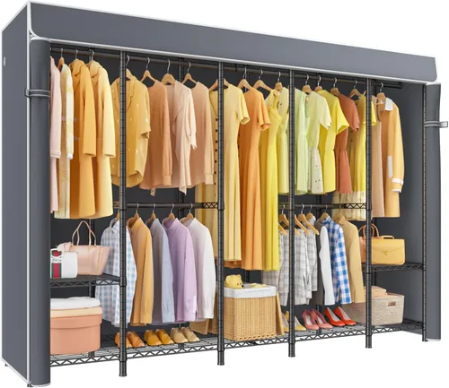 Vista 10 de ULIFHOME H50C Perchero Extra Grande con Cubierta, Armario Portátil Independiente, Percheros de Ropa Cubiertos para Colgar Ropa, Perchero Resistente