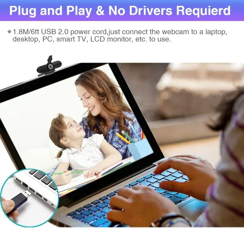 Vista 5 de GoHZQ Cámara web 4K con micrófono y cubierta de privacidad, cámara USB Ultra HD de 8 MP para computadora/portátil/Switch 2, videollamadas Pro