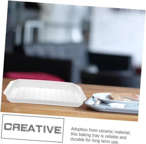 Vista 4 de Housoutil Bandeja rectangular de plástico para tocino, para pizza, color blanco, 12 x 16 pulgadas