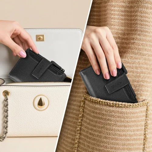 Vista 6 de GSOIAX Billetera pequeña de piel auténtica para mujer, con bloqueo RFID, plegable, delgada, con bolsillo para monedas con cremallera y ventana
