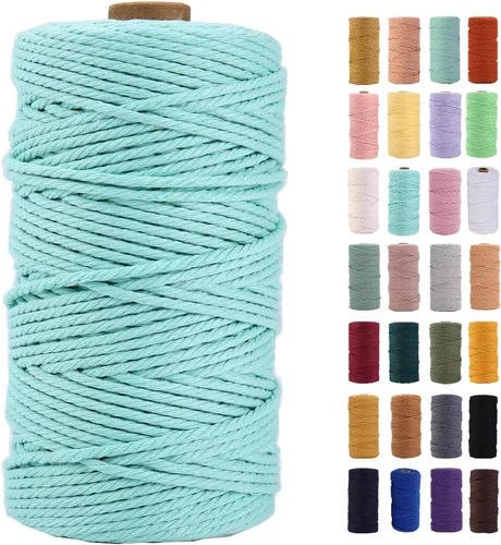 Vista 66 de Cuerda de macramé azul aire de 0.079 in x 220 yardas, cuerda de algodón colorido de algodón suave para colgar en la pared, colgadores de plantas