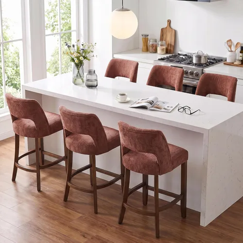 Vista 48 de VKNOW Juego de 2 Taburetes de Bar, Taburetes de Bar Tapizados de Altura de Mostrador, Taburetes Modernos de Mostrador con Patas de Madera para Isla