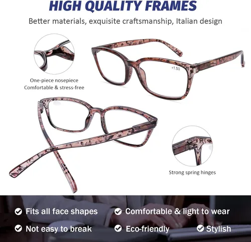 Vista 3 de DOOViC 4 Pack Computer Reading Glasses for Women Blue Light Blocking Spring Hinge Stylish Readers for Women