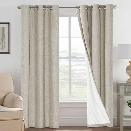 Vista 227 de H.VERSAILTEX Cortinas 100% opacas con aislamiento térmico, texturizadas, de lino, con bloqueo completo de calor y luz, para sala de estar y Negro