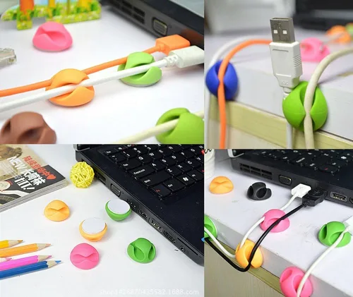 Vista 7 de yueton 24pcs Colorido Doble Agujero Escritorio Cable Cable Cable Gestión Cable Organizador Cable Holder