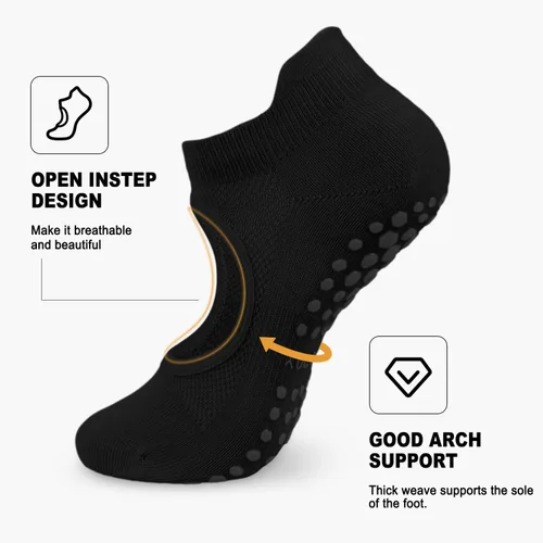 Vista 5 de 5 pares de calcetines de pilates, calcetines de yoga con agarres para mujer, antideslizantes, pilates, entrenamiento, barra pura, ballet, danza