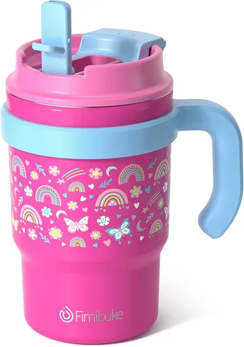 Vista 13 de Fimibuke Taza térmica para niños con asa y pajita - 16 oz Vaso a prueba de fugas para niños pequeños con tapa 2-en-1 de sorbo/trago, sin BPA