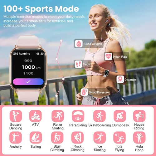 Vista 7 de Reloj inteligente para mujer, reloj de fitness de 1.83 pulgadas con presión arterial, llamadas/mensajes, seguimiento de ciclo femenino, frecuencia