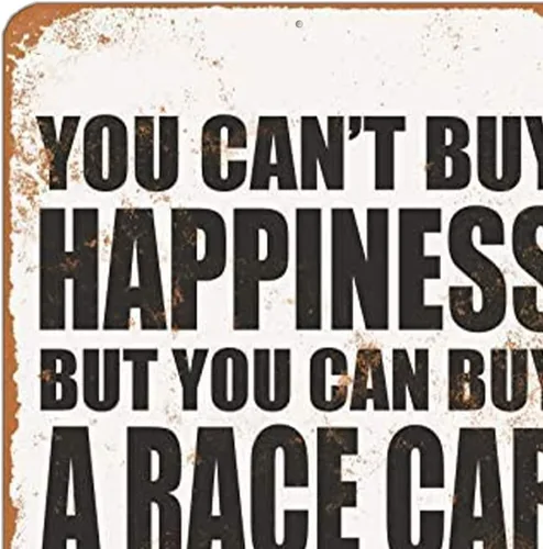 Vista 3 de Letrero de metal de aluminio de 8 x 12 pulgadas - You Can't Buy Happiness But You Can Buy a Race Car - Aspecto vintage