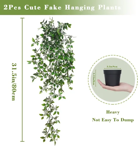 Vista 6 de BLEUM CADE Plantas colgantes falsas, 2pcs plantas colgantes artificiales en maceta, enredaderas de mandala falsas, plantas colgantes vegetación