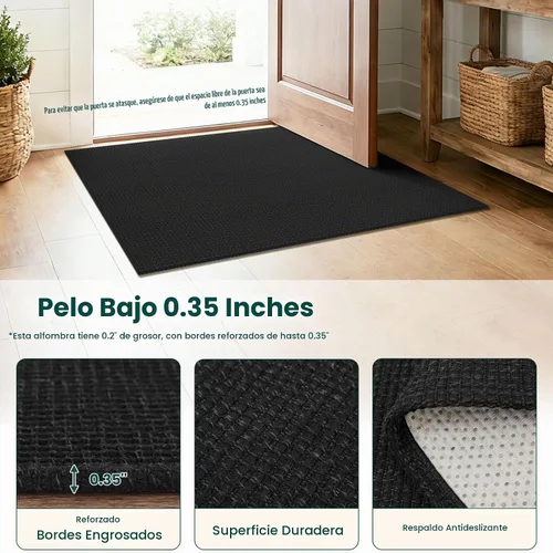 Vista 4 de KOZYFLY - Tapete para puerta de interior, lavable, pequeña, antideslizante, con respaldo de goma, felpudo de algodón para el hogar, color negro
