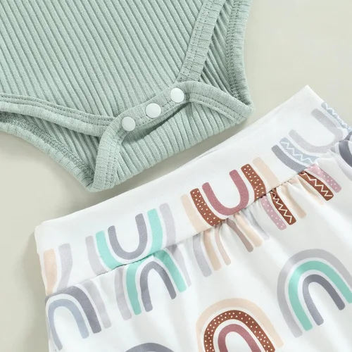 Vista 3 de Engofs Ropa de verano para bebé recién nacido, sin mangas, traje corto, diadema, 3 piezas