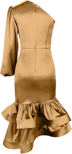 Vista 4 de Vestidos de primavera para mujer 2023, color sólido, a la moda, sexy, con volantes, vestido de cola de pez