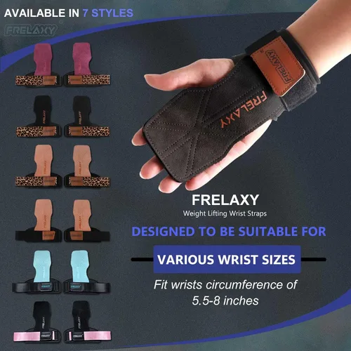 Vista 2 de Frelaxy Correas de muñeca de levantamiento de pesas para mujeres y hombres, agarres de levantamiento de pesas con bucle de muñeca, cuero de doble