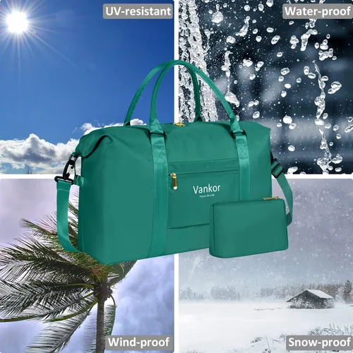 Vista 6 de Vankor - Bolsa de lona grande para viajes, impermeable, de 21 pulgadas, bolsa de lona para gimnasio para mujeres y hombres, duradera, para fines