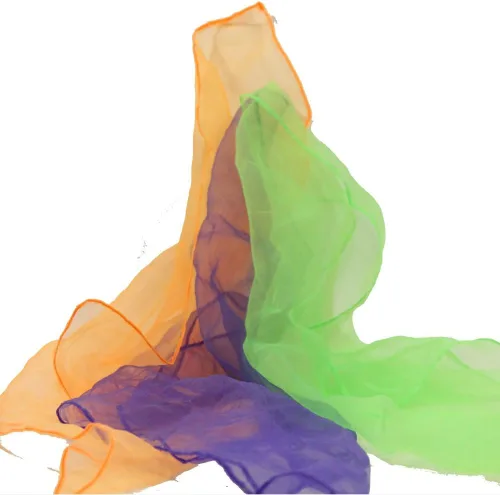 Vista 2 de Zeekio Juego de 3 bufandas de malabarismo para principiantes (naranja, verde, morado)