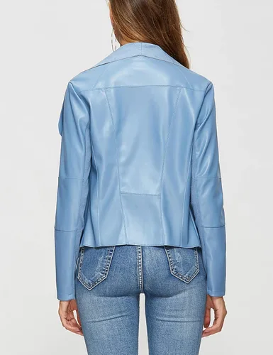 Vista 6 de Escalier Chaquetas de piel sintética para mujer, chaquetas delgadas con solapa frontal abierta