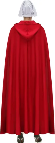 Vista 3 de Handmaid - Disfraz de cosplay de color rojo capa roja con capucha y gorro blanco para fiesta de Halloween Rojo