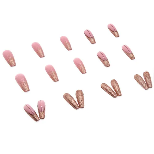 Vista 61 de Uñas postizas francesas a presión, uñas postizas largas de acrílico con forma de ataúd de cobertura completa, uñas postizas de bailarina