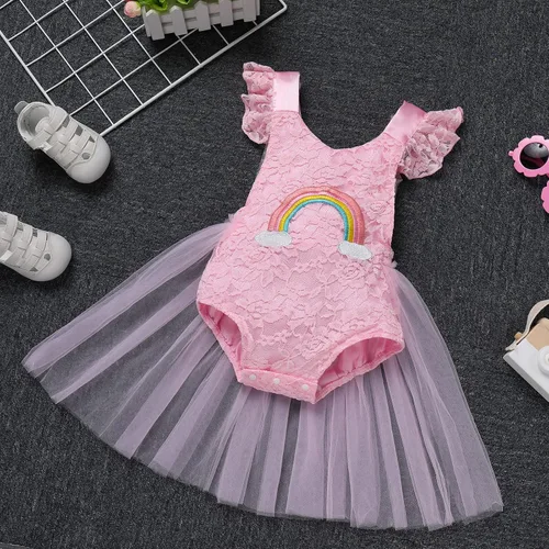 Vista 108 de Traje de bebé niña primer cumpleaños traje de encaje tul mameluco princesa tutú vestido de un año cumpleaños pastel Smash fotografía ropa