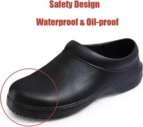 Vista 3 de SECHRITE Zapatos de chef para mujeres y hombres, antideslizantes, para jardín, trabajo, cocina, impermeables, antideslizantes, zuecos de enfermería