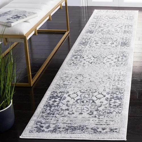 Vista 2 de SAFAVIEH Colección Toscana - Alfombra de pasillo, 2 x 9 pies, color marfil y gris, diseño oriental, no desprende pelusa y de fácil cuidado, ideal