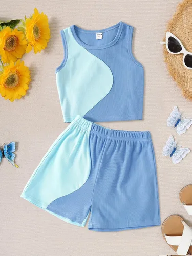 Vista 5 de Verdusa Conjunto de 2 piezas de camiseta corta sin mangas y pantalones cortos para niña