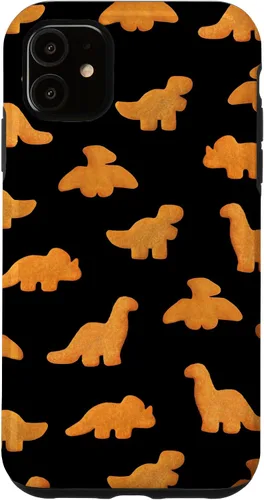 Vista 8 de iPhone 16 Dinos - Patrón de pepitas de pollo Divertida funda negra de dinosaurio realista