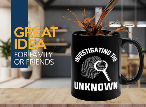 Vista 2 de Taza de café detective de 11 onzas, color negro - Investigando lo desconocido - Oficial de policía policía patrulla detective sheriff aplicación