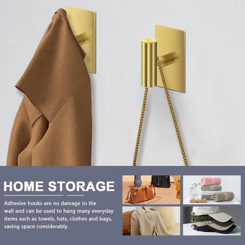 Vista 6 de Ganchos dorados de acero inoxidable para montaje en pared, paquete de 2 ganchos resistentes para colgar abrigos, toallas, batas, ropa, cocina y baño