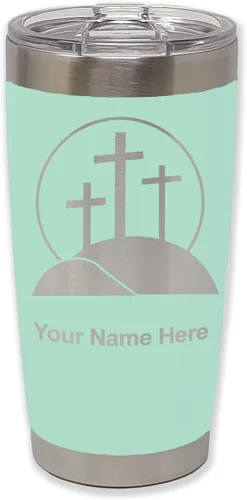 Vista 35 de LaserGram Vaso aislado al vacío de 20 onzas, cruz de calvario, grabado personalizado incluido (negro)