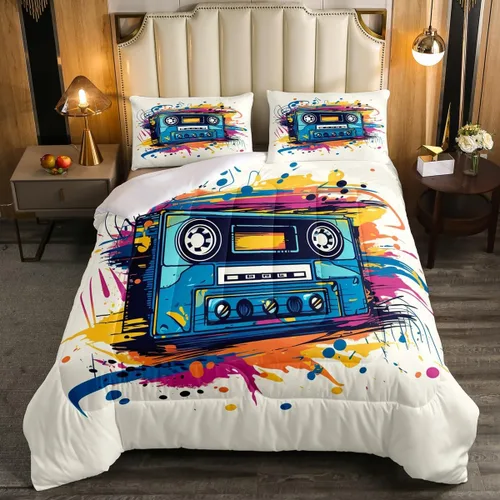 Vista 19 de Juego de edredón de cine tamaño individual, ropa de cama vintage de cine para niños, niñas y adultos, juego de edredón de palomitas de maíz