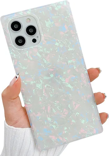 Vista 10 de Elegante Funda con Concha de Madre Perla para Niña Compatible con iPhone 14 de 6.1 Pulgadas, Funda Rectángulo con Borde, Elegante y delgada