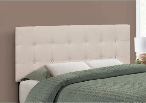 Vista 2 de Monarch Specialties I 6004F Cama de cabecero, tamaño matrimonial, dormitorio, tapizada, aspecto de lino, beige, de transición
