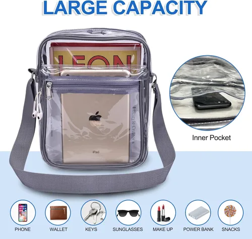 Vista 5 de USPECLARE Clear Purse Bag for Stadium Events Clear Messenger Bag for Men and Women