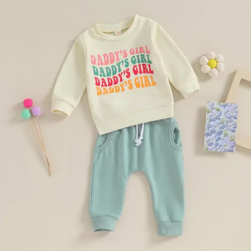 Vista 3 de Shejingb Ropa de bebé para niña, sudadera de mamá y papá, pantalones de color sólido, ropa para otoño e invierno