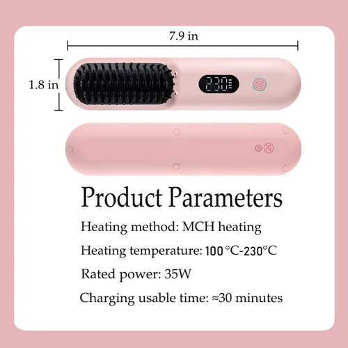 Vista 2 de Porta - Cepillo alisador de pelo inalámbrico, mini cepillo alisador portátil for Travel, Negative Ion Hot Comb Hair Straightener for Women