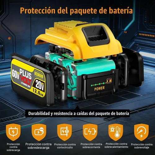 Vista 7 de 12.6Ah 20V/60V FLEX MAX Compatible con Dewalt Batería y Cargador Combo