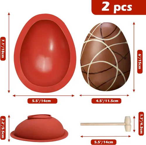 Vista 3 de Webake Moldes de silicona para chocolate, molde grande 3D rompible para huevos de Pascua con 1 martillo para huevos de Pascua