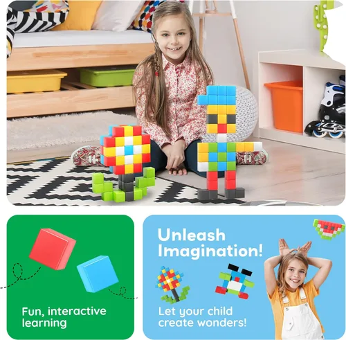 Vista 5 de PicassoTiles Juego de Construcción de Cubos de Rompecabezas Magnéticos de 60 Piezas, Bloques 3D de 1 Pulgada, Juguete de Construcción STEM