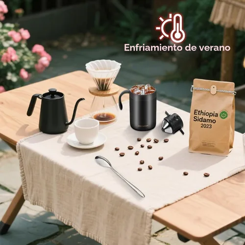 Vista 5 de Juego de cafetera de campamento de 16.5 onzas, cafetera portátil de acero inoxidable 304, cafetera de camping para exteriores, viajes, hogar