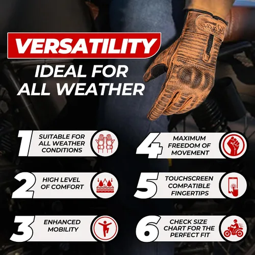 Vista 5 de Guantes de motocicleta para hombres y mujeres, guantes de motocicleta de cuero, función táctil, protectores de motocicleta para todo tipo de clima