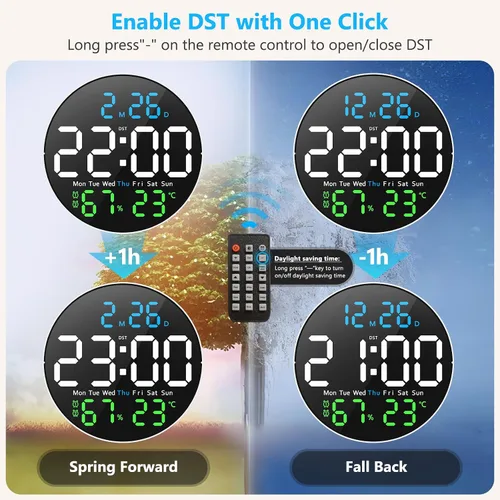 Vista 3 de Reloj de pared digital, pantalla LED grande de 10 pulgadas, reloj digital con luz RGB, control remoto, atenuador de brillo automático con luces