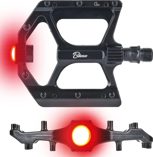 Vista 10 de Bikeroo Black Light Up Mountain Bike Pedals for Night Morning, MTB Platform w/Grip Pins, All Metal Construction, 9/16" Spindle