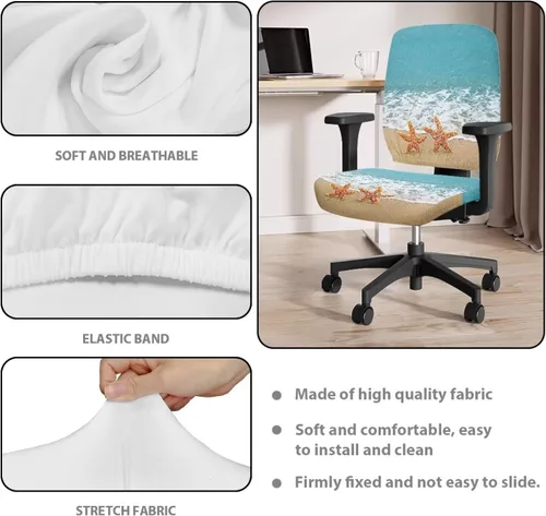 Vista 6 de Talayituse - Funda para silla de oficina o computadora con estampado de estrellas de playa, funda de asiento dividida elástica, extraíble y lavable