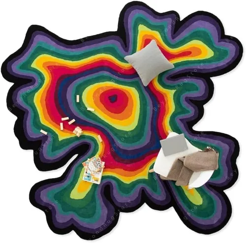 Vista 5 de Alfombra de área hecha a mano con patrón de ilusión de forma irregular 100% lana hecha a mano (color multicolor, 4 x 4 pies)