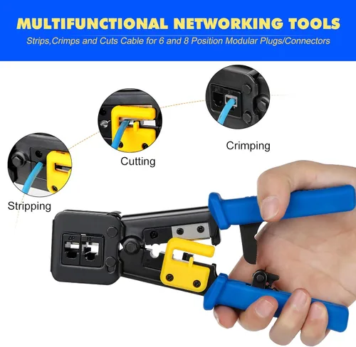 Vista 3 de Kit de Herramienta de Crimpado RJ45 Pass Thru Cat5 Cat5e Cat6 Herramienta de Crimpado RJ45 con 20 Conectores RJ45 Cat6 Pass Through, 20 Cubiertas, 1