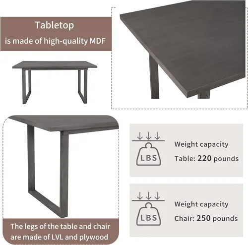 Vista 5 de Quarte Juego de mesa de comedor de 6 piezas, juego de mesa rectangular de madera rústica con 4 sillas y banco, perfecto para cocina y familia