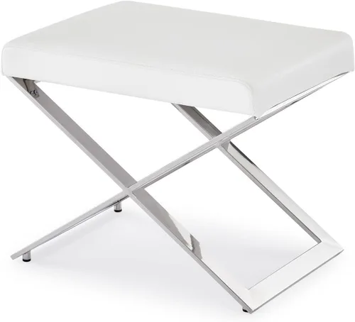 Vista 6 de ZURI Modern Fenix otomana - Cuero sintético blanco con base de acero inoxidable pulido