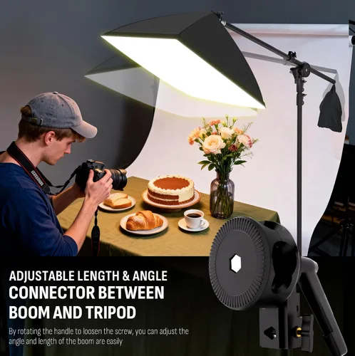 Vista 3 de NiceVeedi Iluminación de fotografía de 85 W, paquete de 2 kits de iluminación softbox profesional de 20 x 28 pulgadas con brazo de pluma de 42